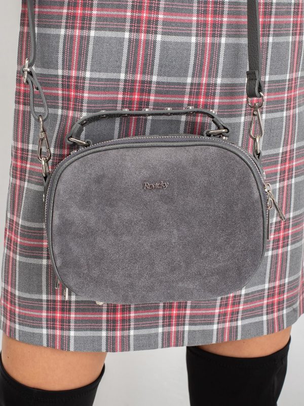 Dark Grey Leather Messenger Bag with Suede