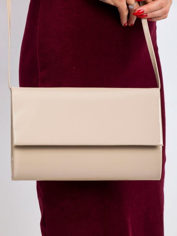 Beige patent eco leather clutch bag