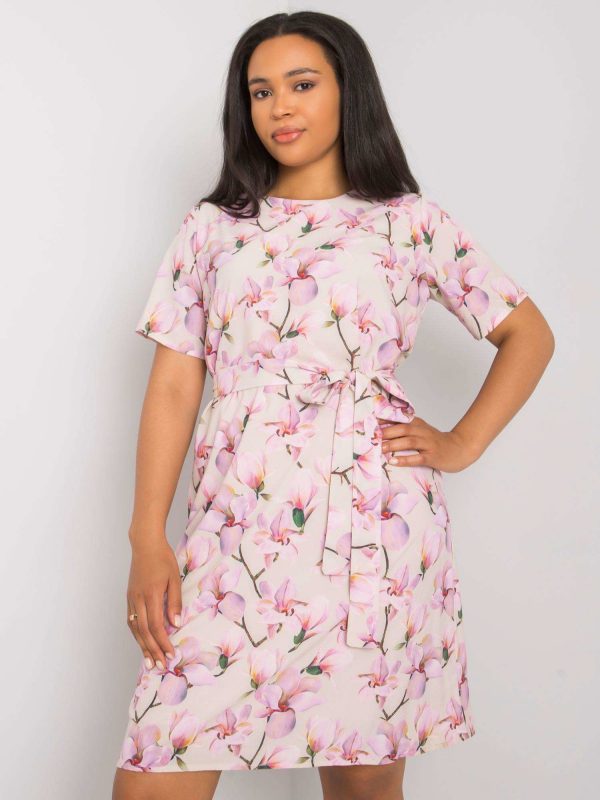 Beige Patterned Plus Size Dress Celene