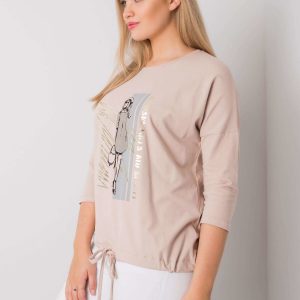 Light Beige Plus Size Ladies Blouse with Vertise Print