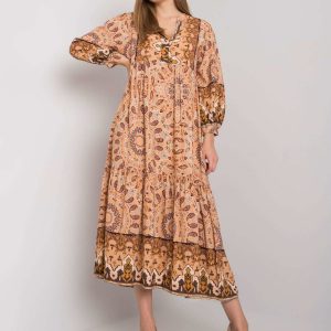 Beige dress with ethnic patterns by Marcy OCH BELLA