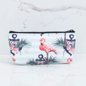 Mint and white cosmetic bag with print