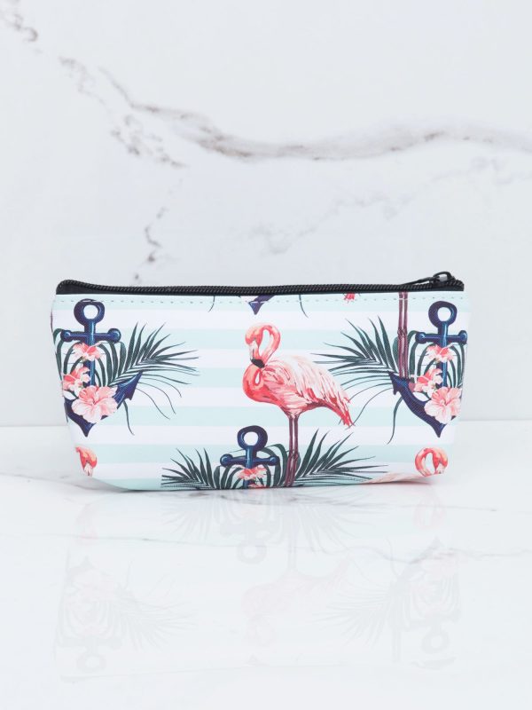 Mint and white cosmetic bag with print