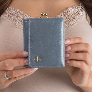 Grey-blue wallet with big-black clasp