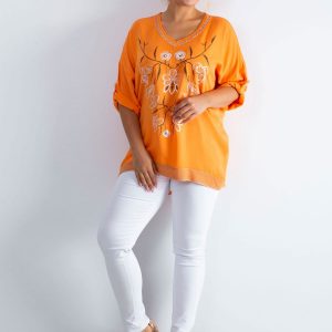 Orange blouse with print and applique PLUS SIZE