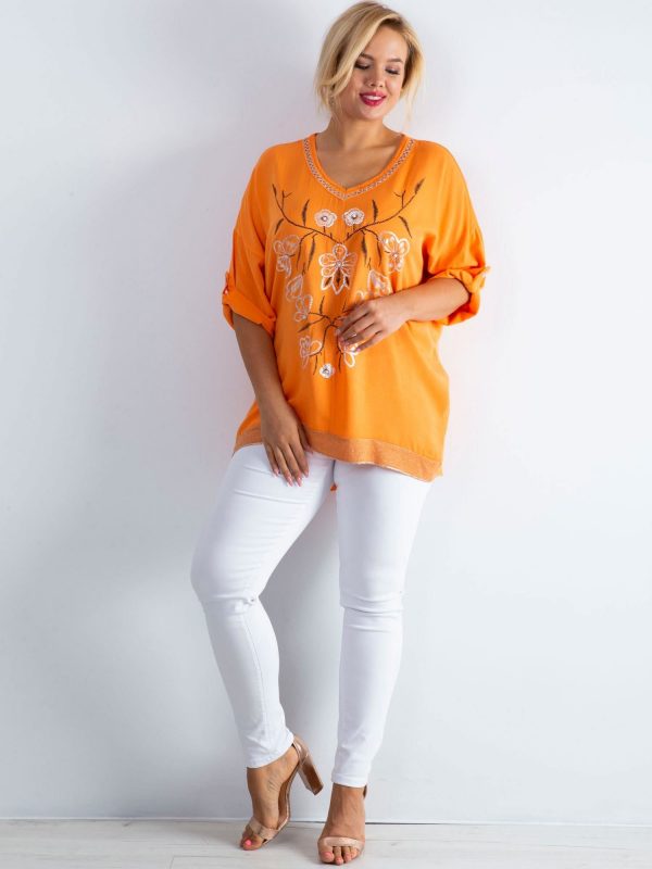 Orange blouse with print and applique PLUS SIZE