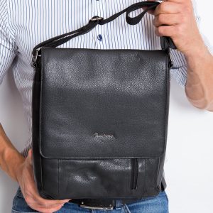 Black Leather Men's Flip Bag