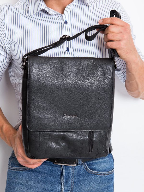 Black Leather Men's Flip Bag