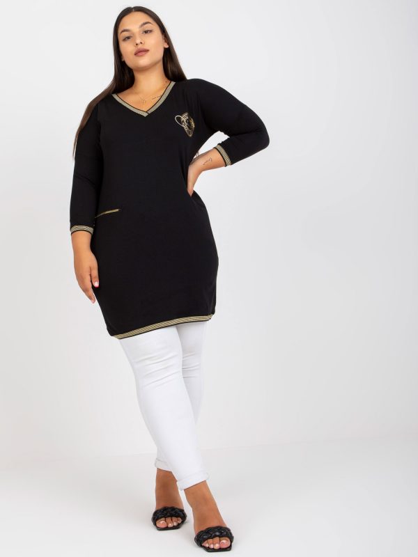 Black cotton tunic plus size with pocket