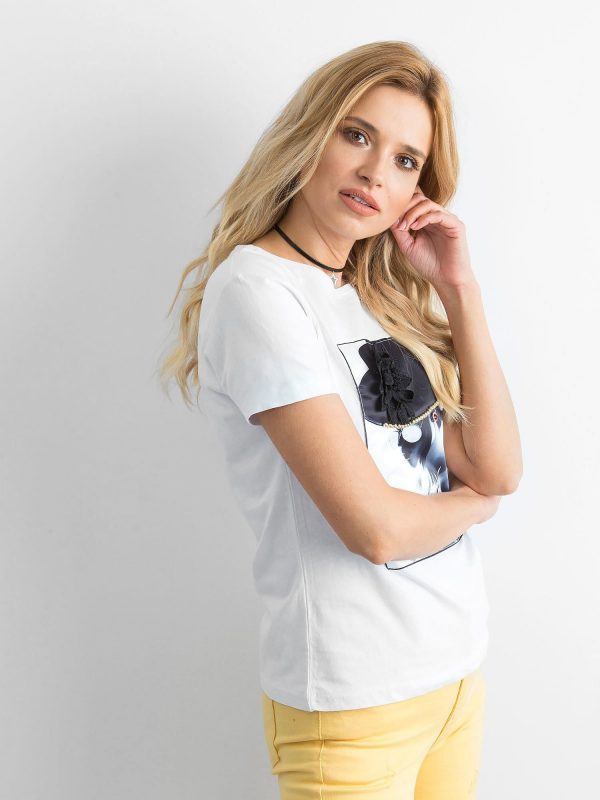 Women's T-shirt with 3D applique white