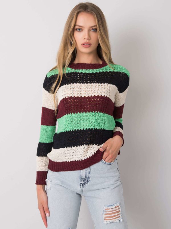 Burgundy green striped sweater