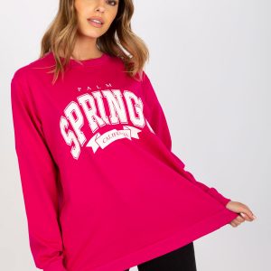 Fuchsia-white hooded sweatshirt with inscription