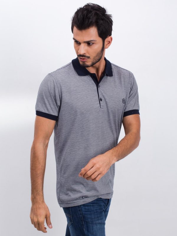 Navy Blue Men's Letter Polo Shirt