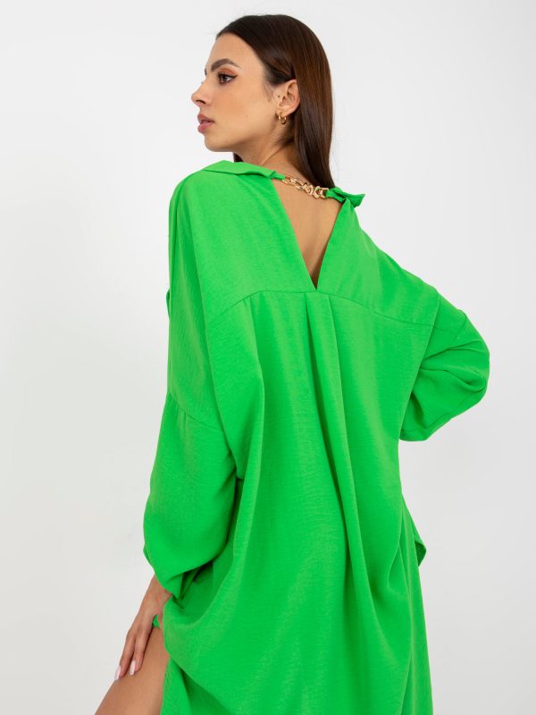 Light Green Long Sleeve Shirt Dress Elaria