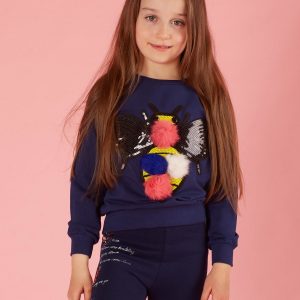 Navy blue sweatshirt for girl with colorful appliqué