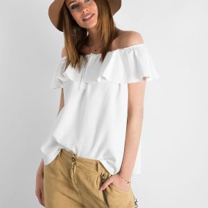 Women's white blouse revealing shoulders