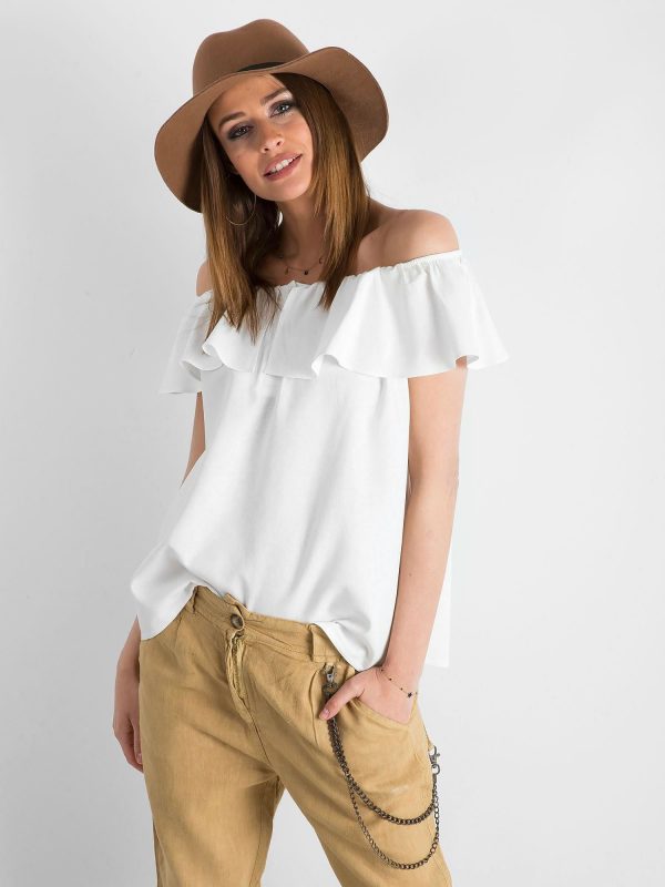 Women's white blouse revealing shoulders