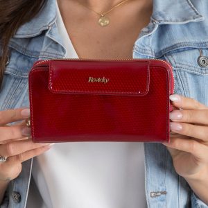 Red leather wallet with shimtering pattern