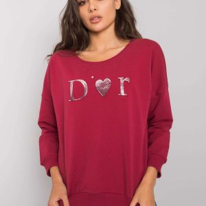 Burgundy sweatshirt for women without hood Alodia