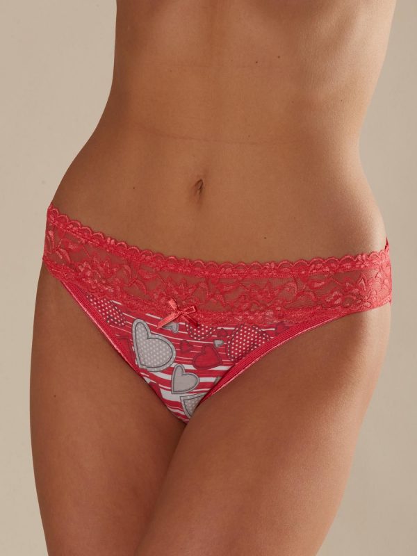 Red striped panties with print