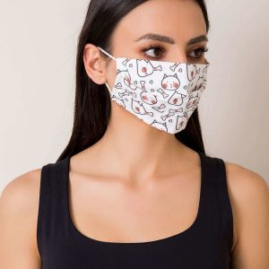 White Cotton Protective Mask with Patterns