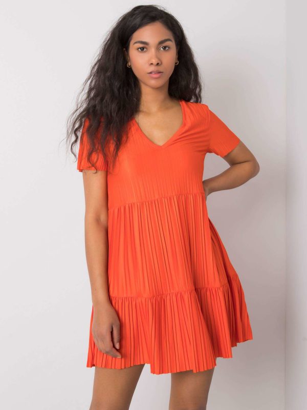 Orange Pleated Dress Yazmin RUE PARIS