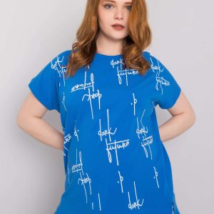 Blue Plus Size Cotton Blouse Claribel