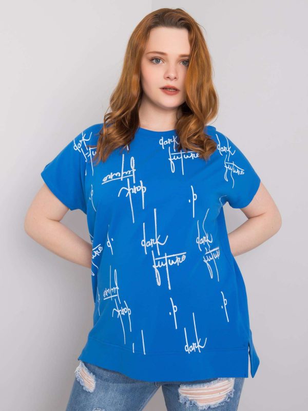 Blue Plus Size Cotton Blouse Claribel