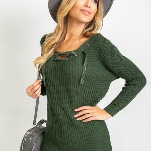 Dark green sweater with lacing