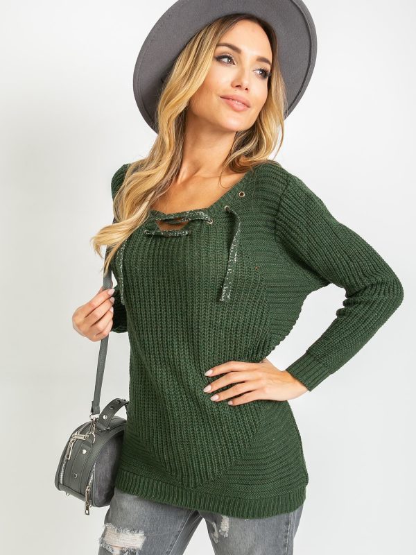 Dark green sweater with lacing