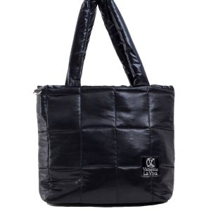 Black quilted bag with detachable strap