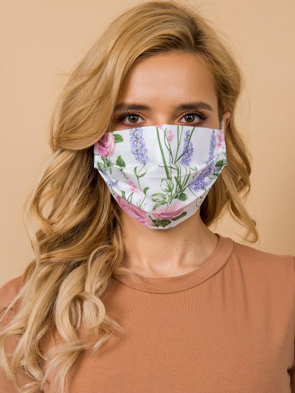 White reuse protective mask with flowers