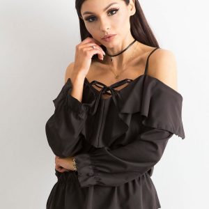 Women's black blouse with flounce