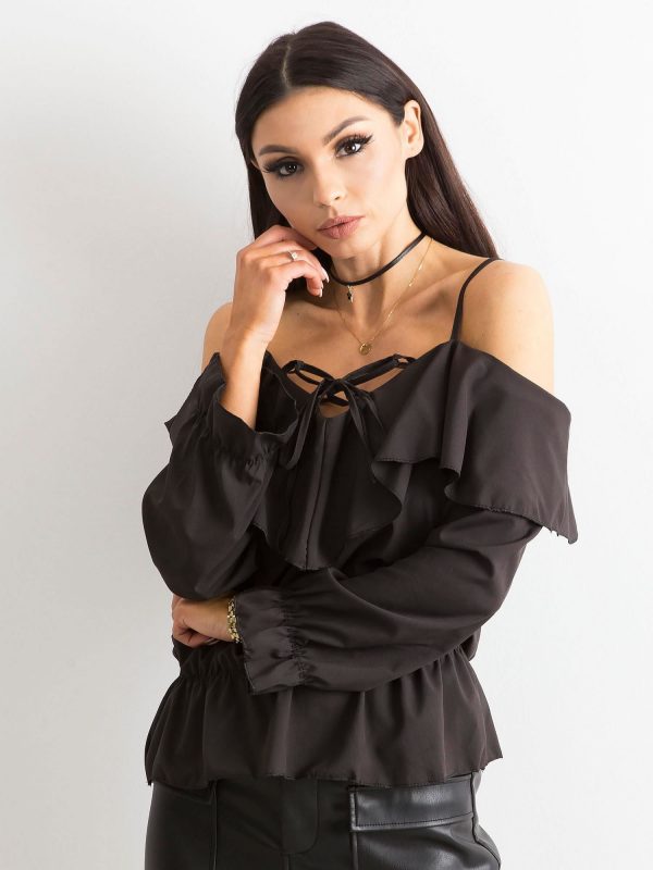 Women's black blouse with flounce