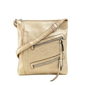 Gold eco-leather handbag with pockets