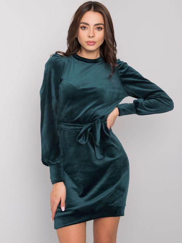 Dark green velour dress with Amaliee belt