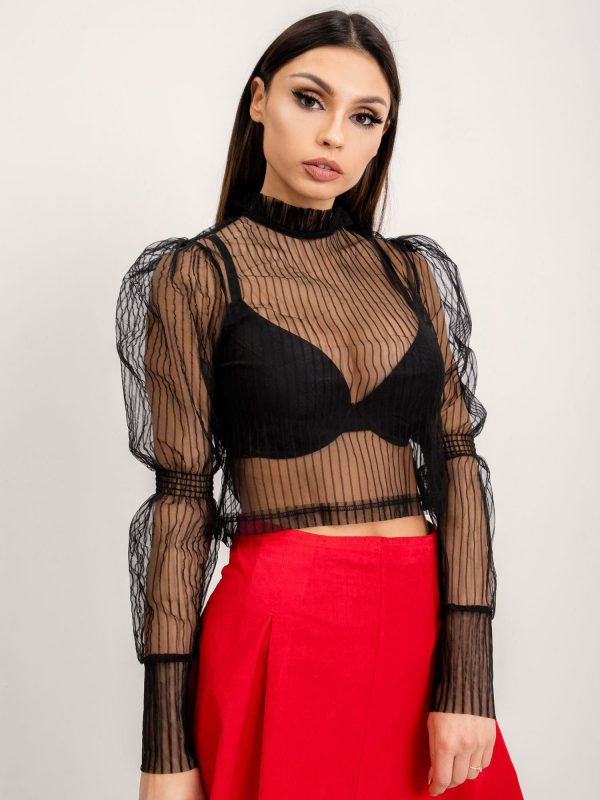 BSL Black blouse with stand-up collar