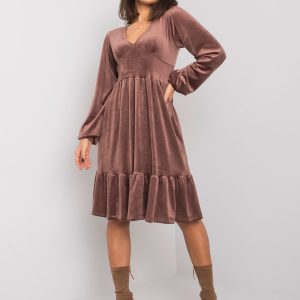 Brown velour dress with flounce Modena