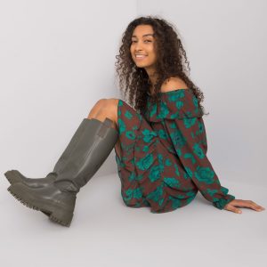 Brown and green Spanish dress with frill Briannon