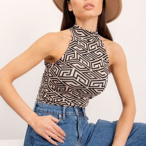 RUE PARIS Beige & Black Tiana Top