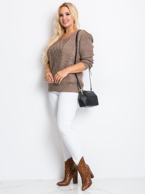 Dark beige plus size sweater Flower