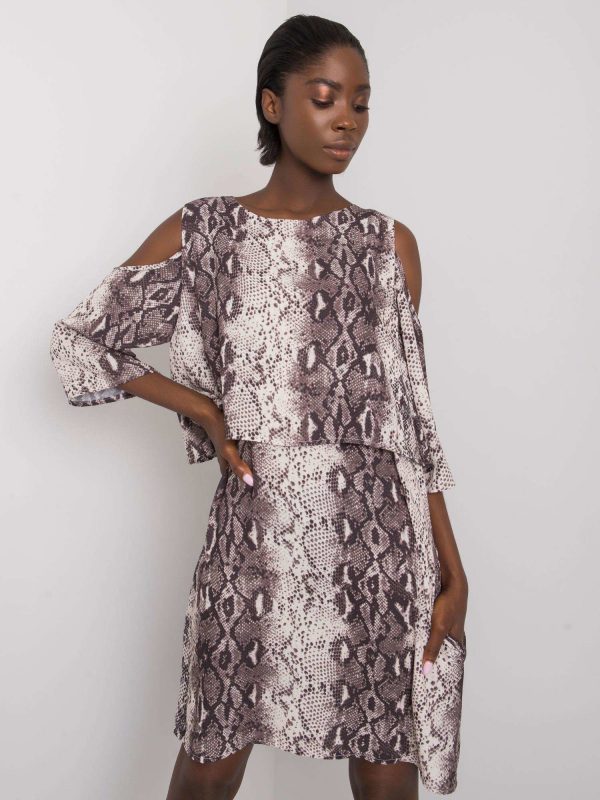 Ecru-grey dress with animal pattern Kadia RUE PARIS