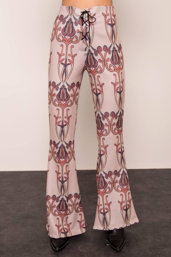 Beige trousers with BSL print