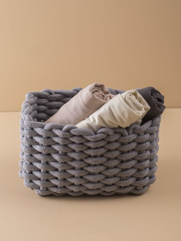 Grey Rectangular Braided Container