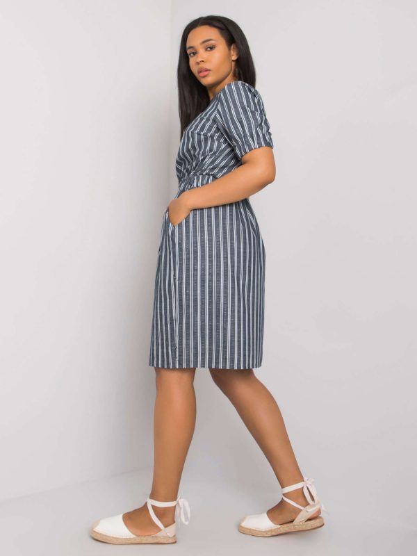 Chrissie Navy Plus Size Striped Dress