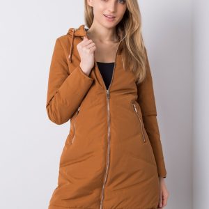 Caramel long jacket with hood