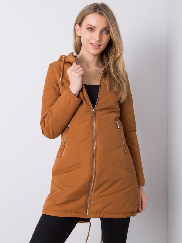 Caramel long jacket with hood