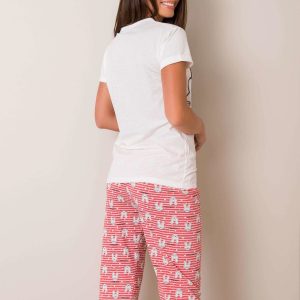 Ecru-Coral Print Pyjamas