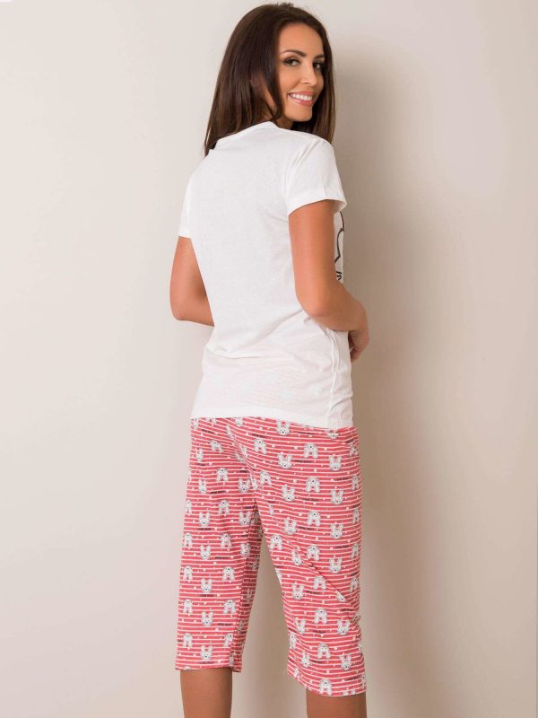 Ecru-Coral Print Pyjamas