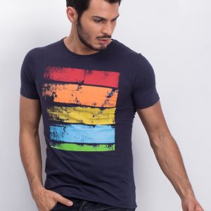 Men's T-shirt with colorful print navy blue